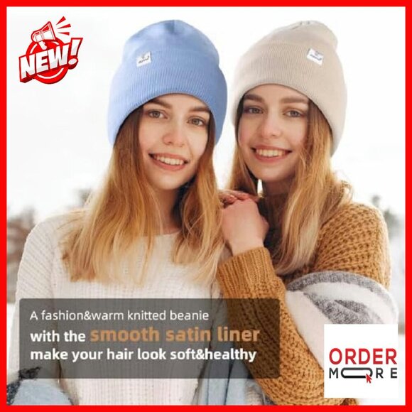 Satin Lined Winter Beanie Set 3 Pack Unisex Warm Knit Hat main image 7